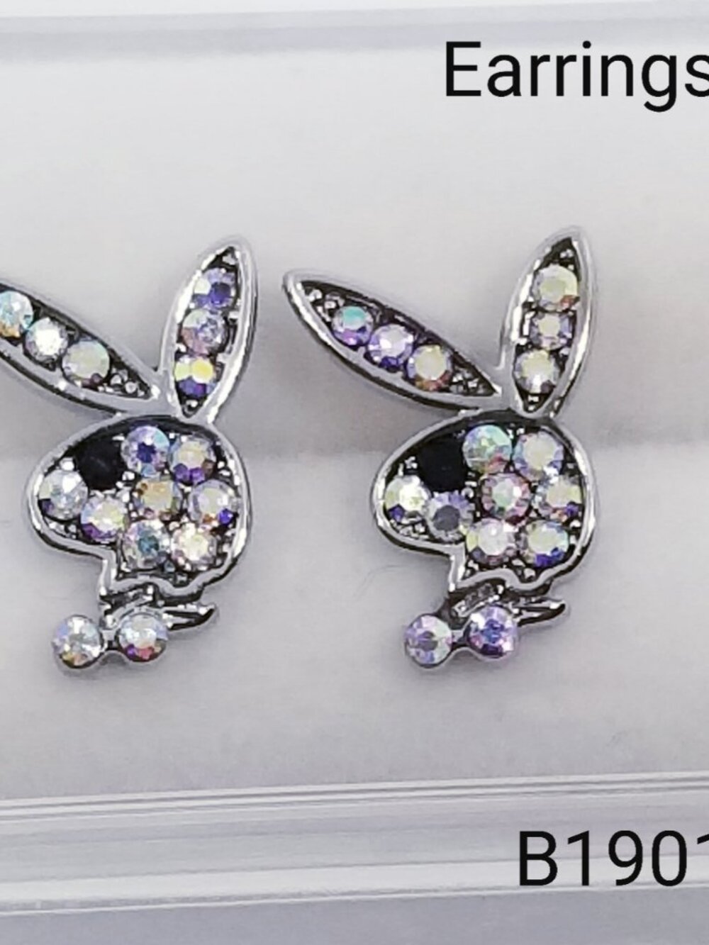 20g Silver AB CZ Playboy Bunny Stud Earrings B1901